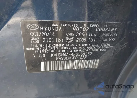 2015 Hyundai Elantra Se z USA, uszkodzony, nr VIN KMHDH4AE4FU358257